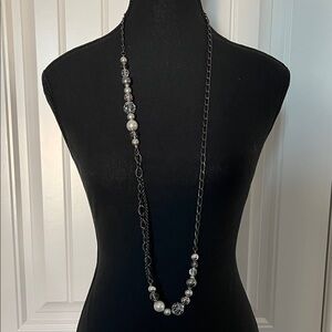 Brighton (Retired) Black Chain and Silver Beaded Long Necklace